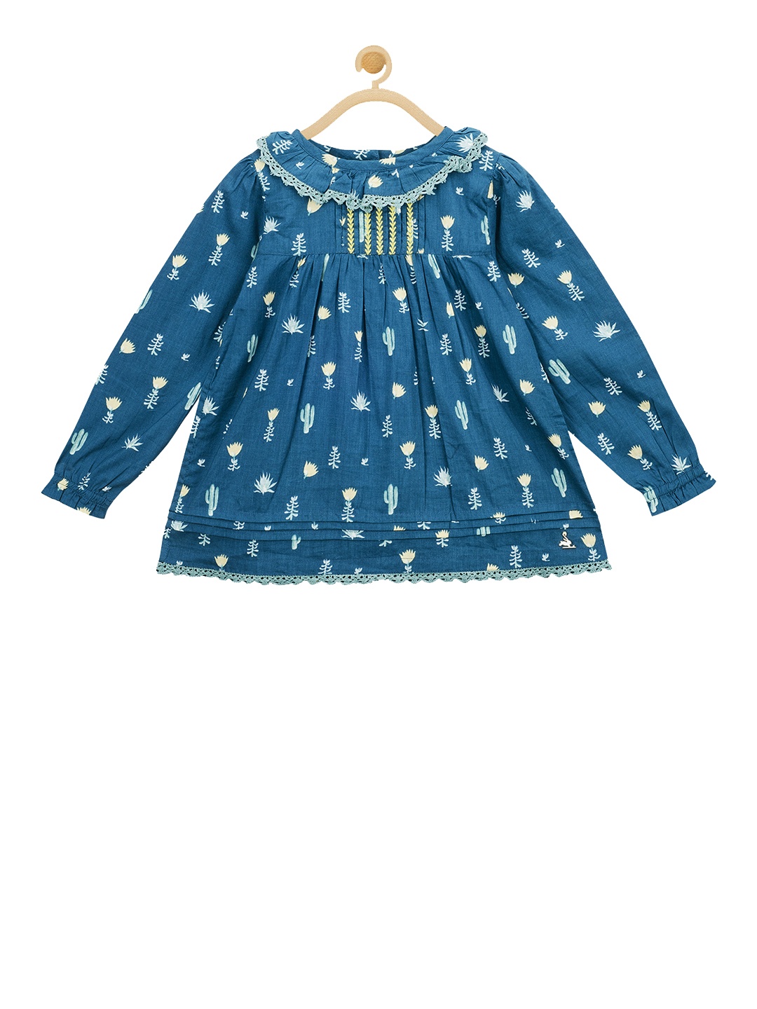 

Cherry Crumble Girls Blue Printed A-Line Top