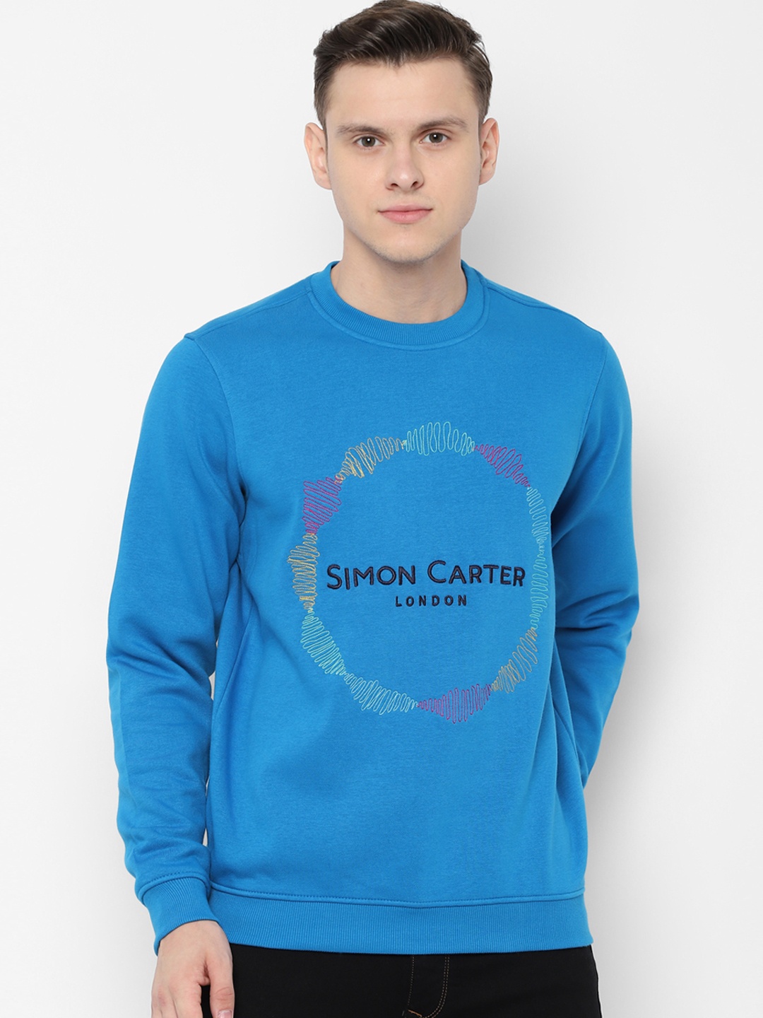 

SIMON CARTER LONDON Men Blue Self Design Sweatshirt