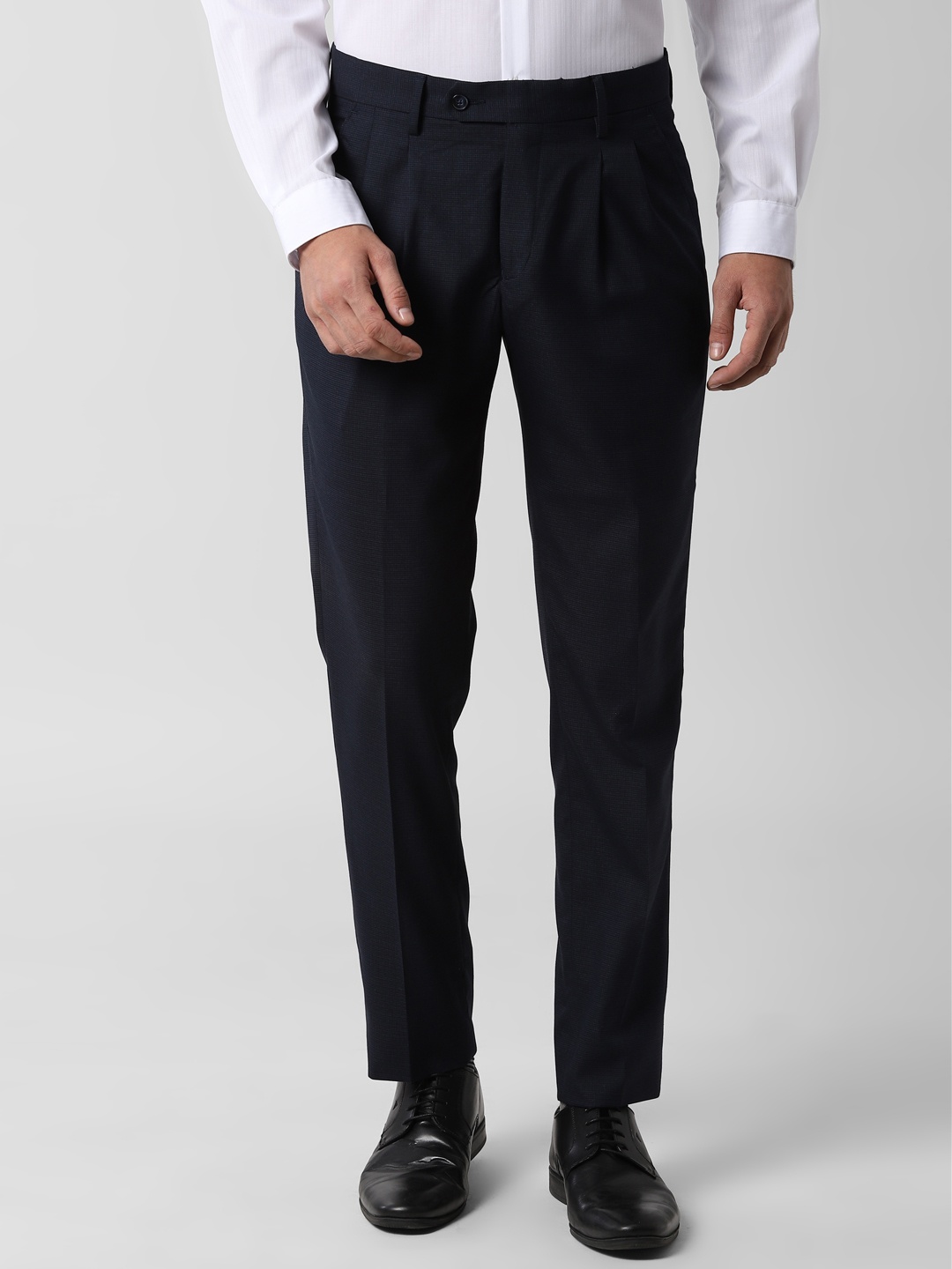 

Peter England Men Navy Blue Slim Fit Checked Formal Trousers