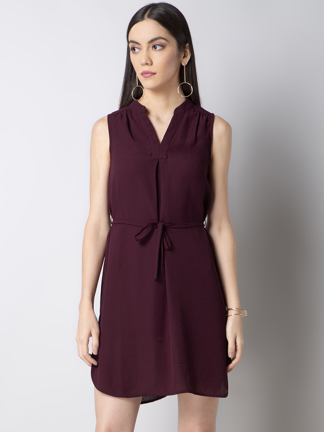 

FabAlley Women Burgundy Solid A-Line Dress