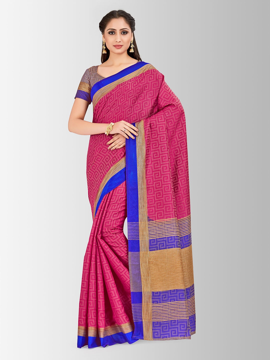 

MIMOSA Pink & Blue Art Silk Embellished Banarasi Saree