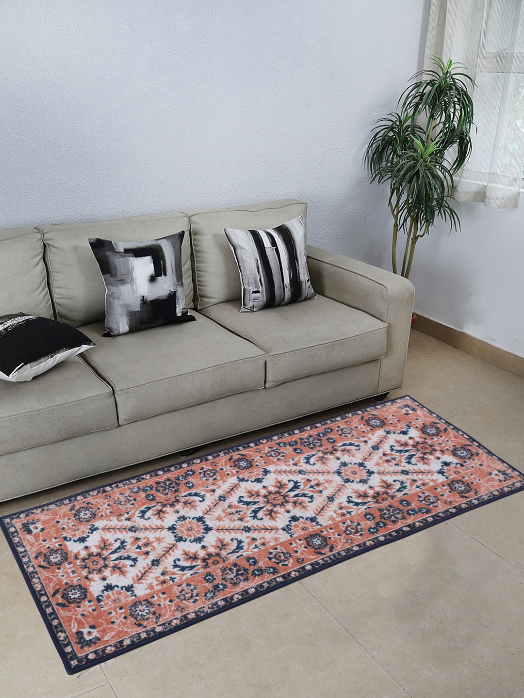 

RUGSMITH Navy Blue & Orange Patterned Anti-Skid Rectangle Floor Runner
