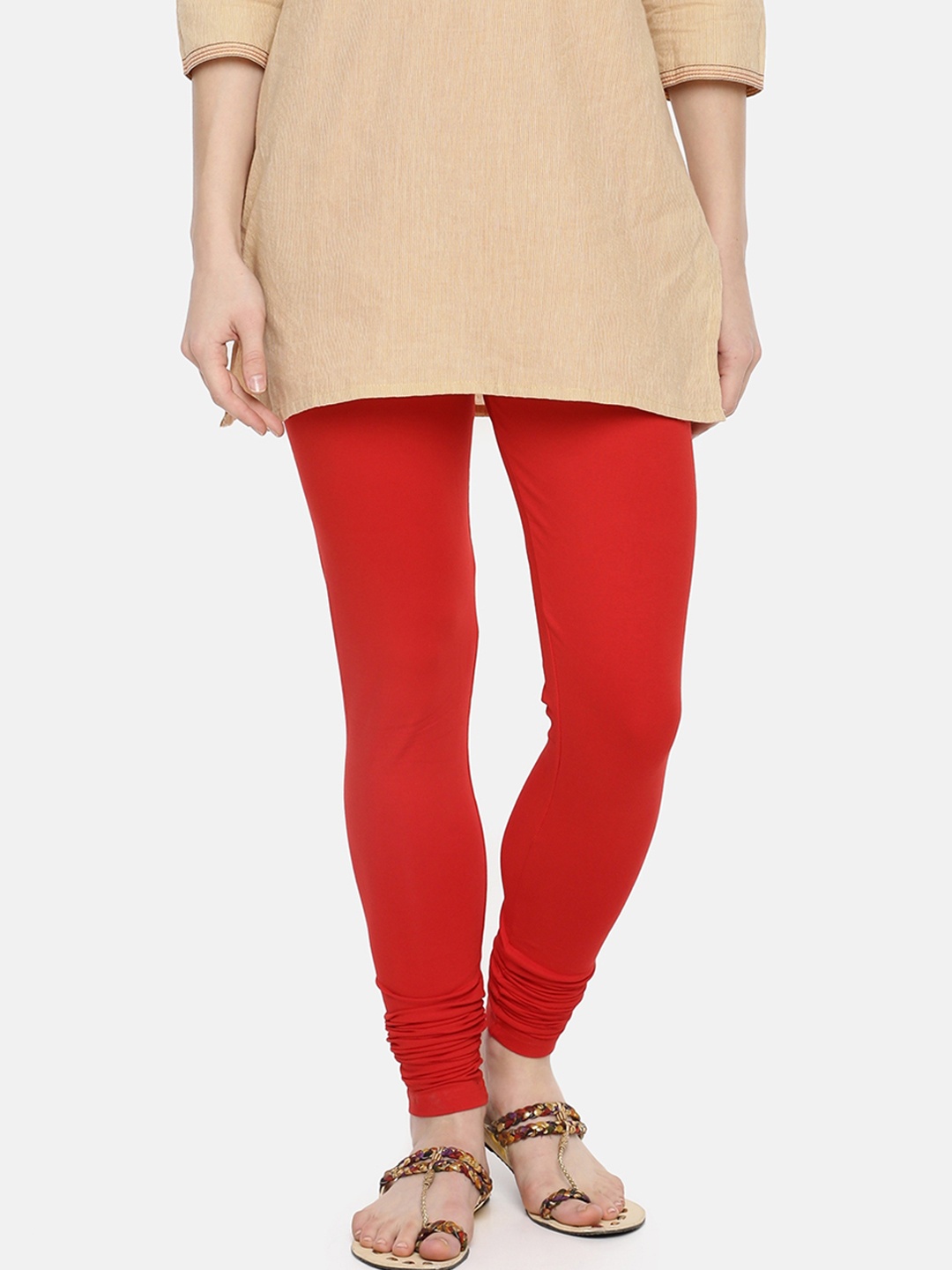 Dollar Missy Women Red Solid Churidar Length Leggings