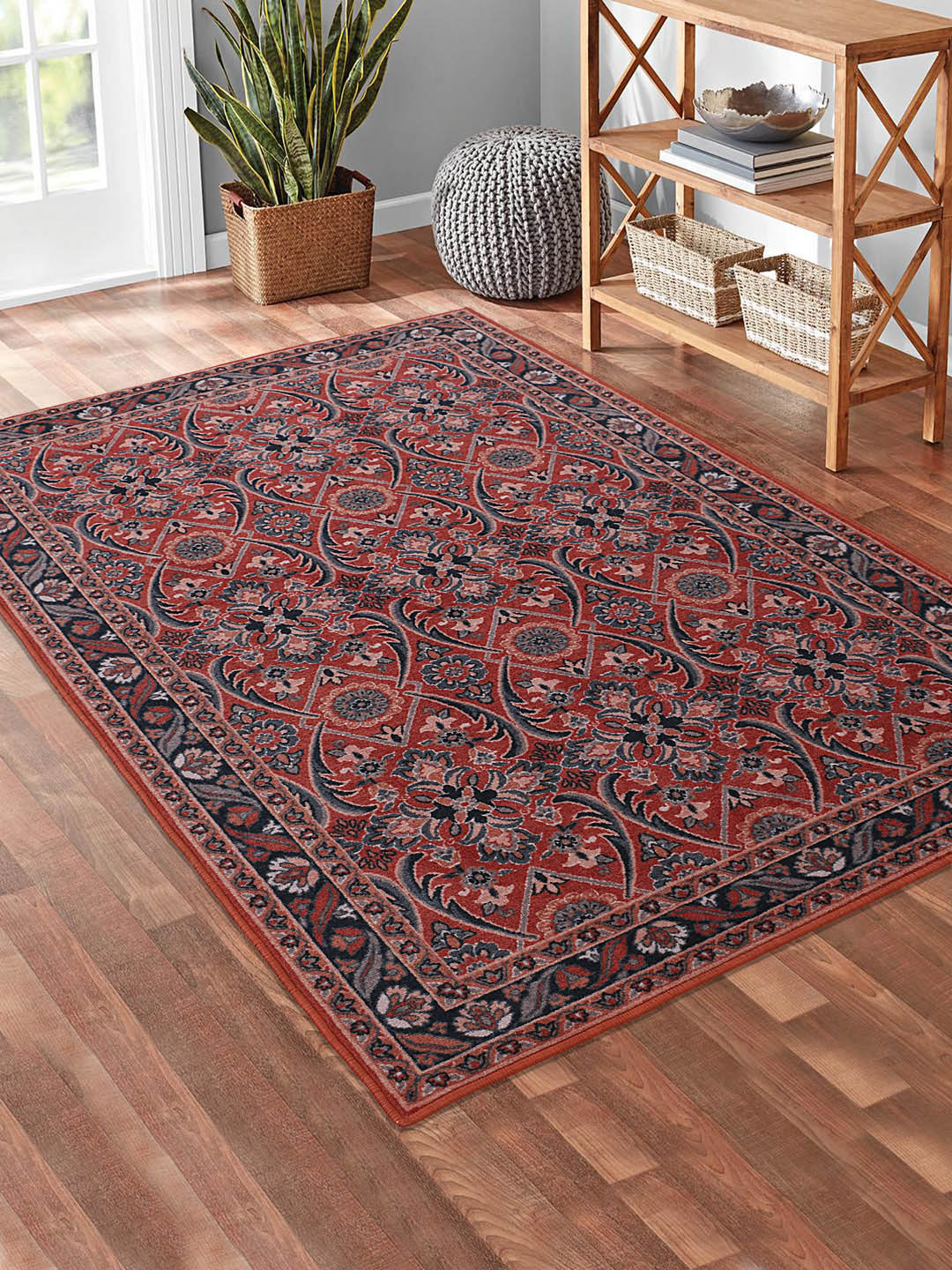 

RUGSMITH Burnt Orange & Black Patterned Anti-Skid Rectangle Carpet