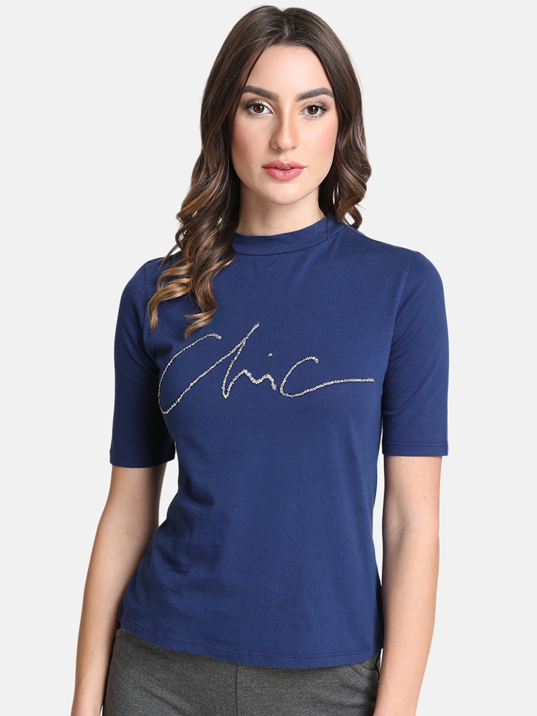 

Kazo Women Blue Printed Round Neck T-shirt