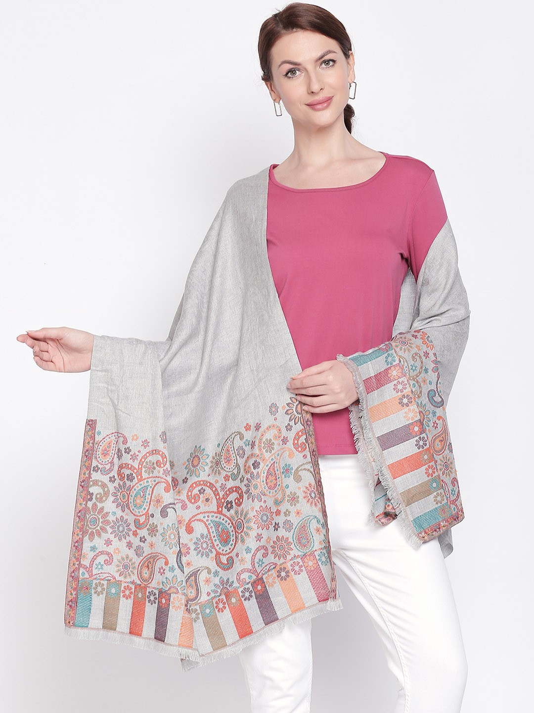 

Style Quotient Women Grey & Red Woven Design Shawl