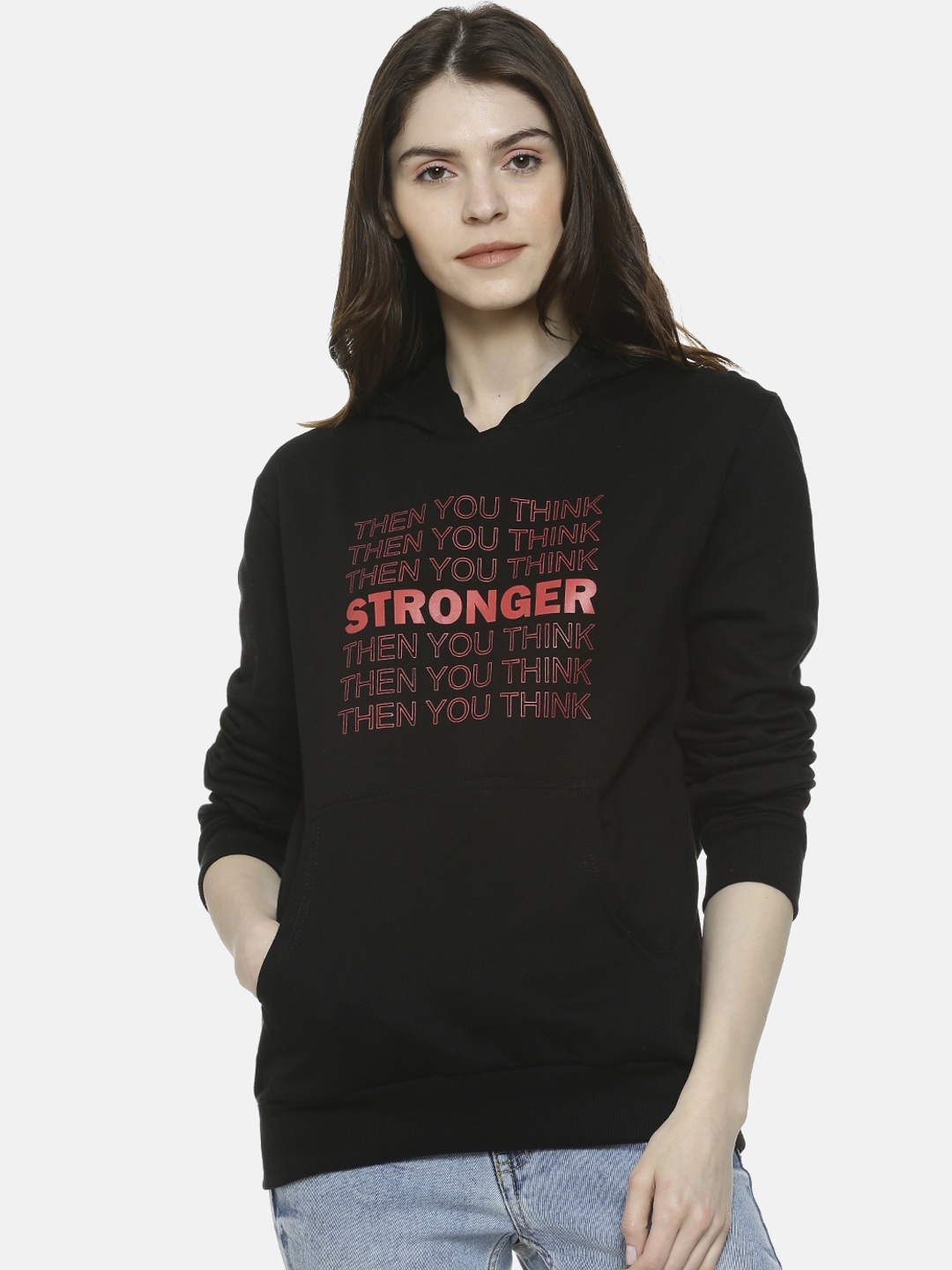 

Campus Sutra Women Black & Red Printed Hooded Sweatshirt