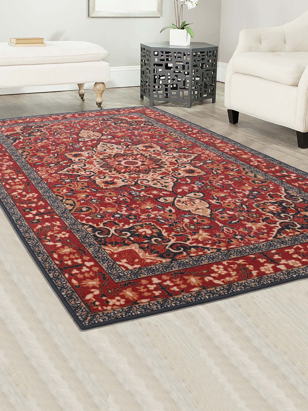 

RUGSMITH Red & Black Patterned Anti-Skid Rectangle Carpet