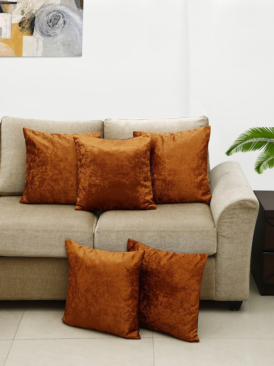 HOSTA HOMES Set of 5 Velvet Square Cushion Covers, Brown
