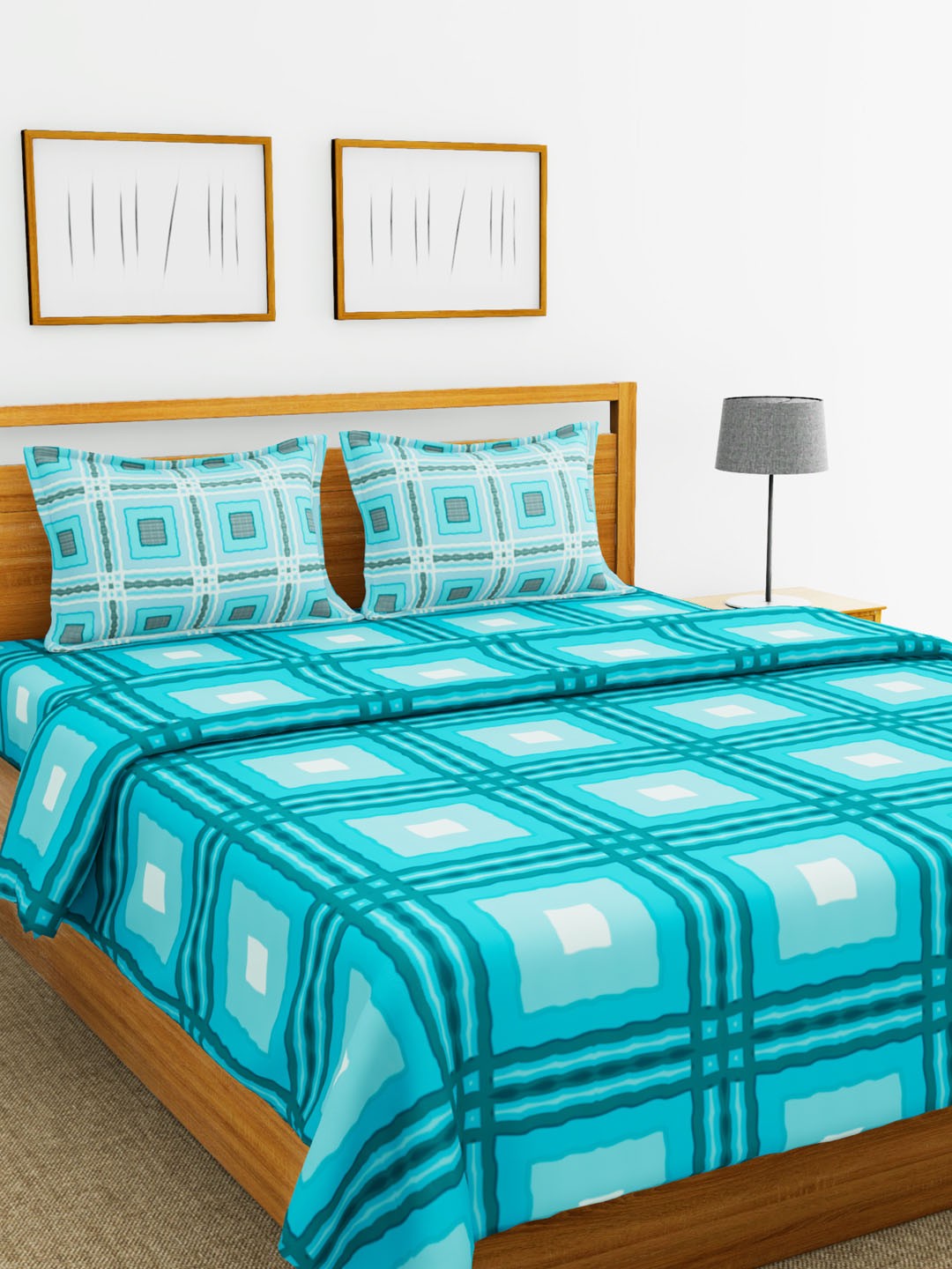 

Bianca Turquoise Blue Checked TC 144 Bedding Set Bag