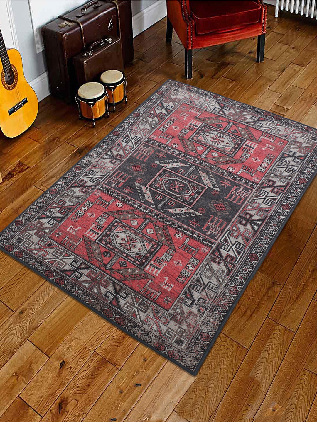 

RUGSMITH Grey & Orange Patterned Anti-Skid Carpet