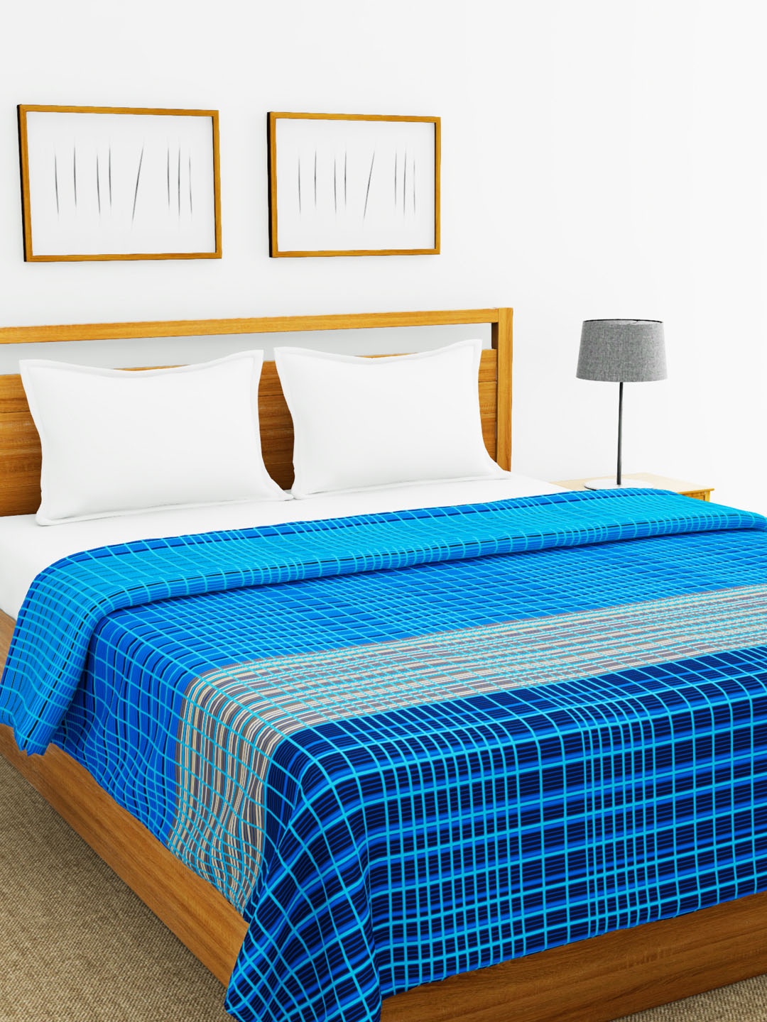 

BIANCA Blue & Beige Checked AC Room 300 GSM Double Bed Comforter