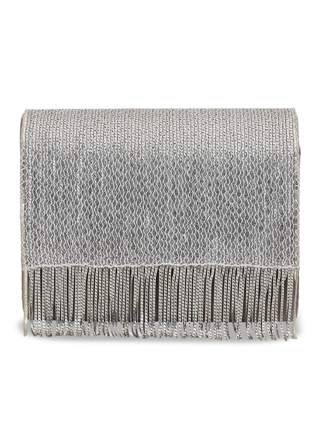 

Tarini Nirula Silver-Toned Embellished Fringed Box Clutch