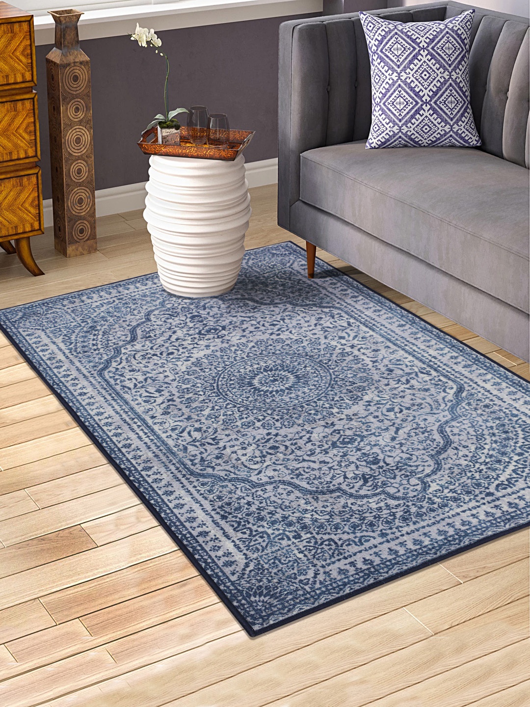 

RUGSMITH Blue & Grey Patterned Anti-Skid Carpet