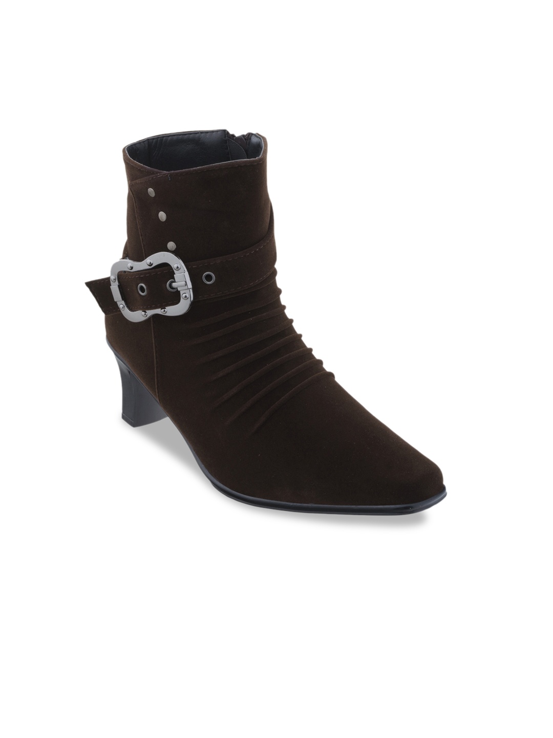 

SHUZ TOUCH Women Brown Solid Heeled High-Top Boots