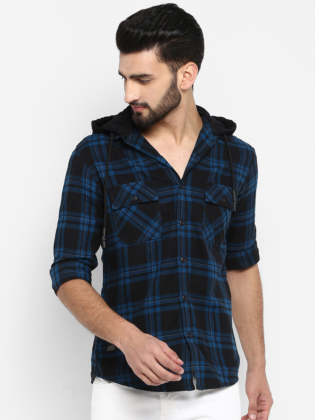 

Mufti Men Blue & Black Checked Slim Fit Casual Shirt