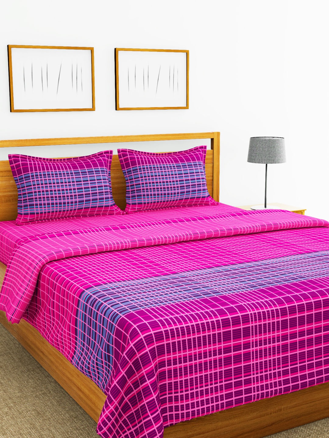 

Bianca Pink & Blue Checked TC 144 Bedding Set Bag
