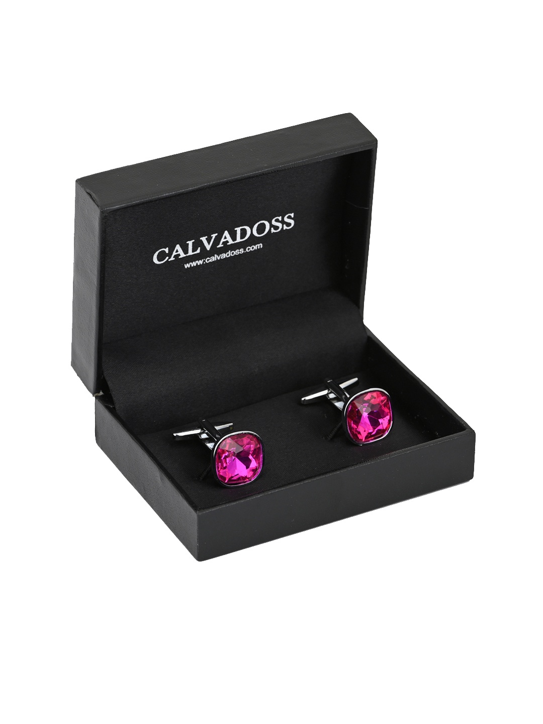 

Calvadoss Magenta & Silver-Plated Square Cufflinks