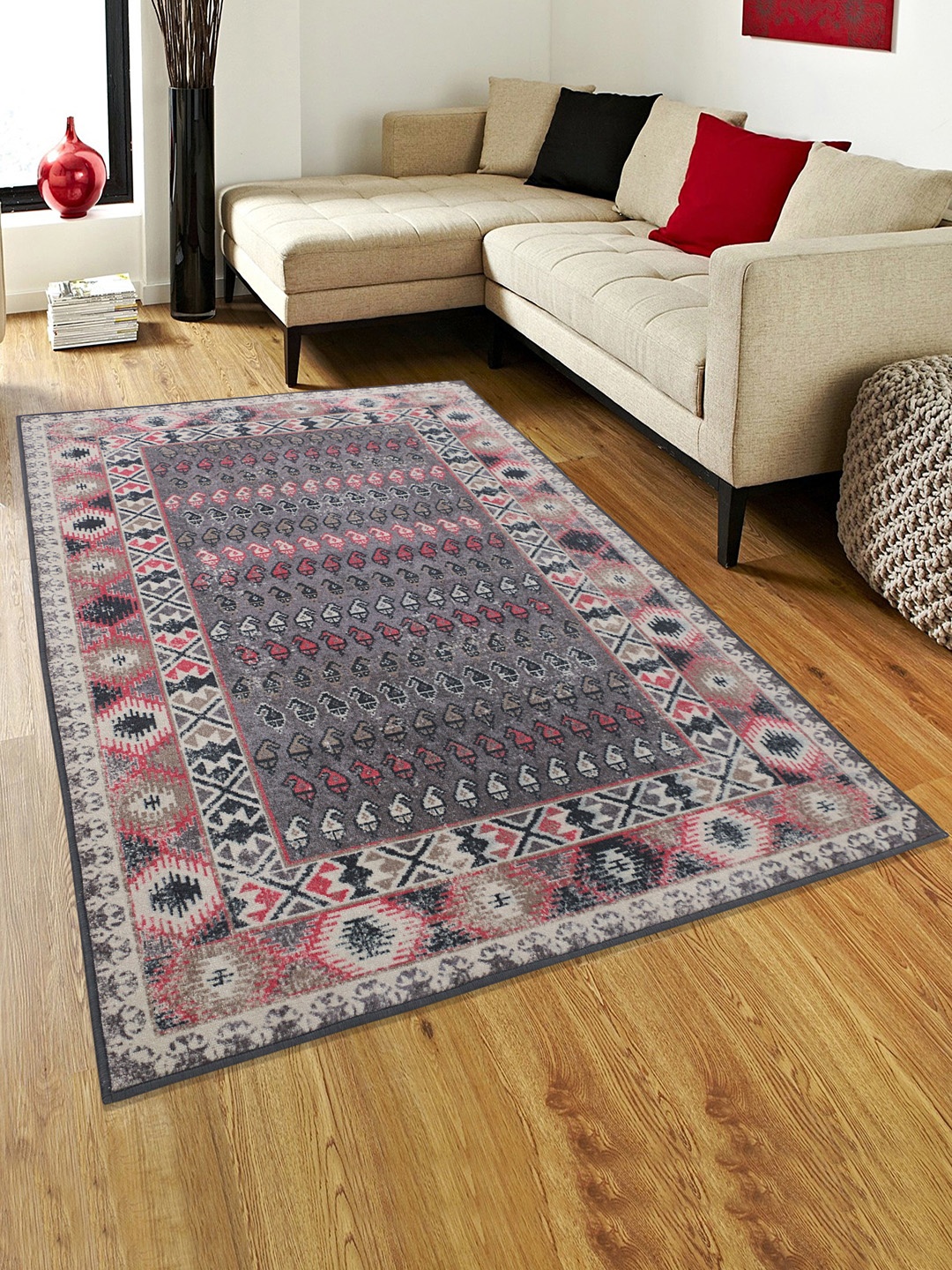 

RUGSMITH Red & Grey Patterned Anti-Skid Carpet