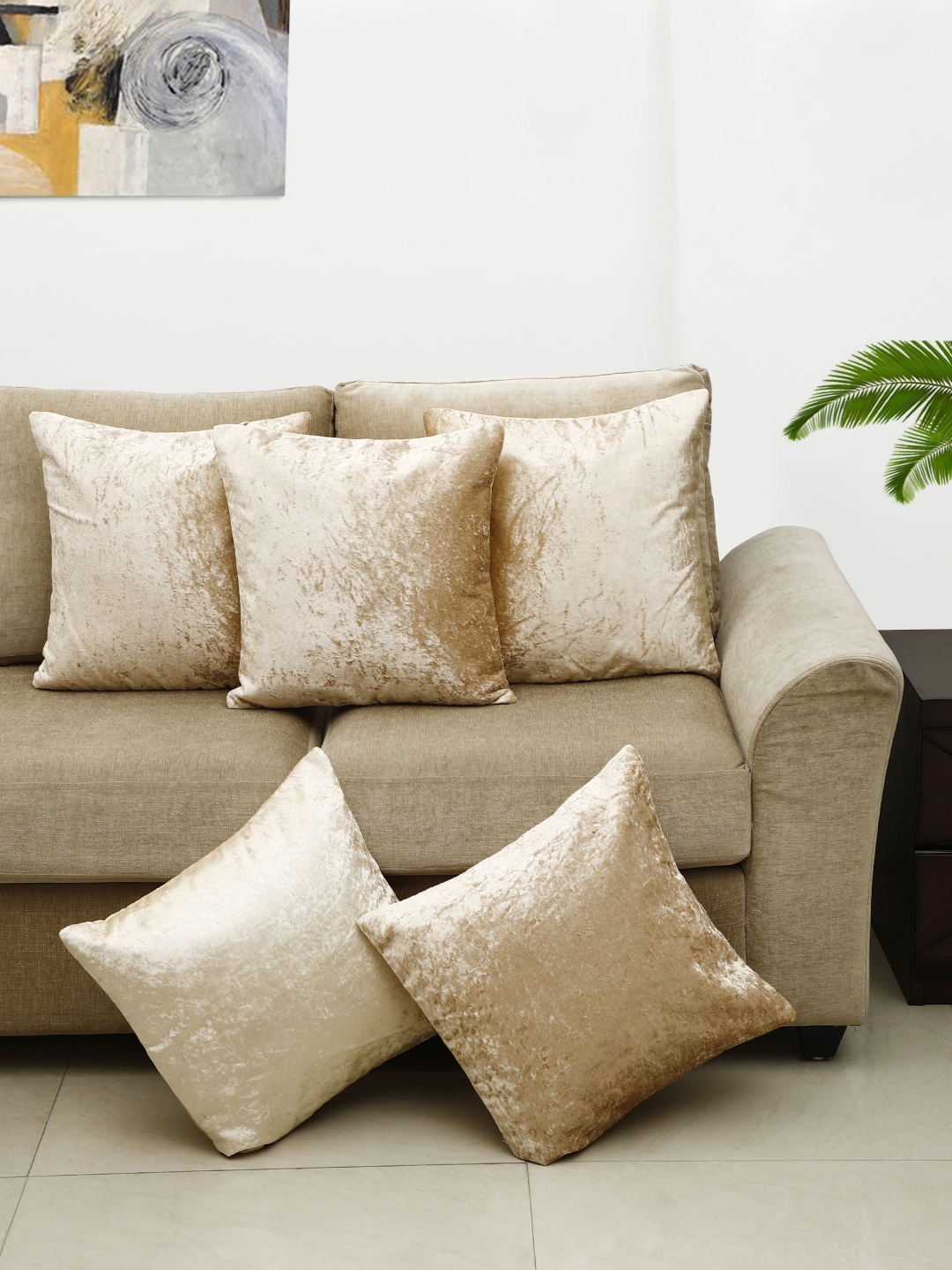 

HOSTA HOMES Set of 5 Velvet Square Cushion Covers, Cream