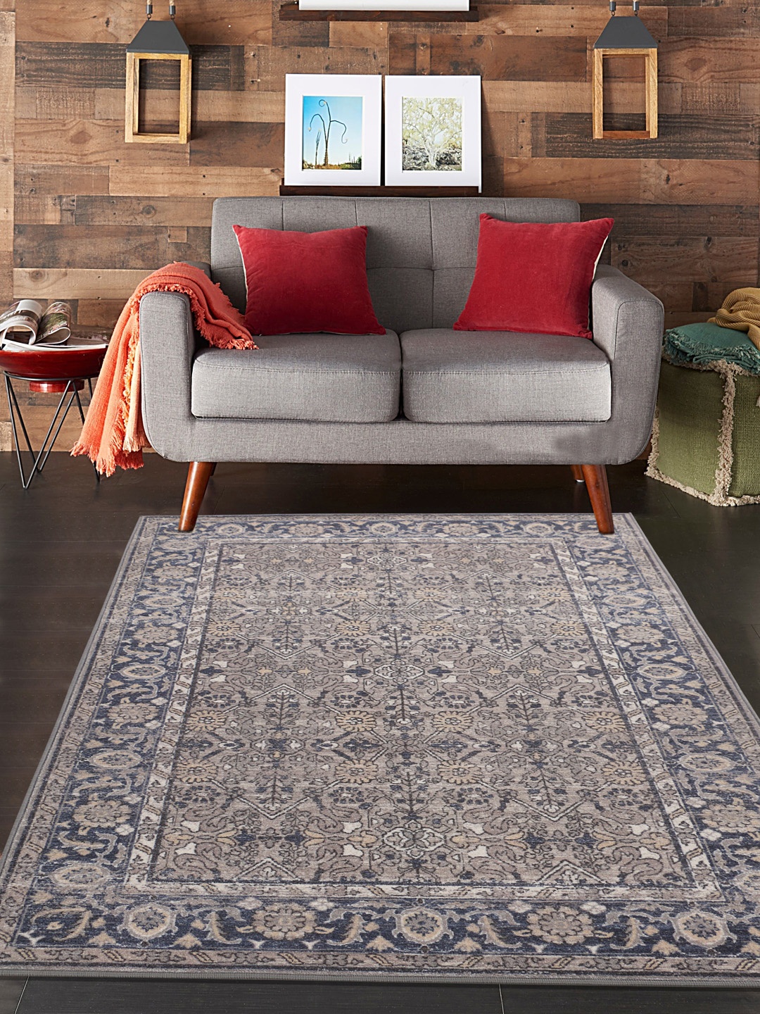 RUGSMITH Grey & Beige Patterned Anti-Skid Carpet