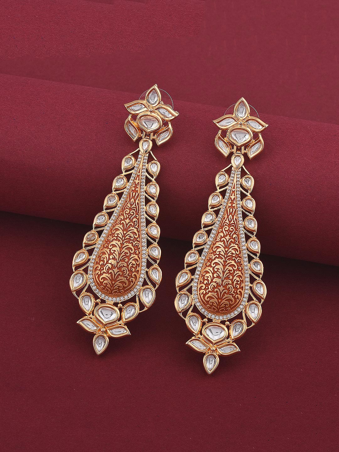 

Tistabene Red & Gold-Toned Enamelled Classic Drop Earrings