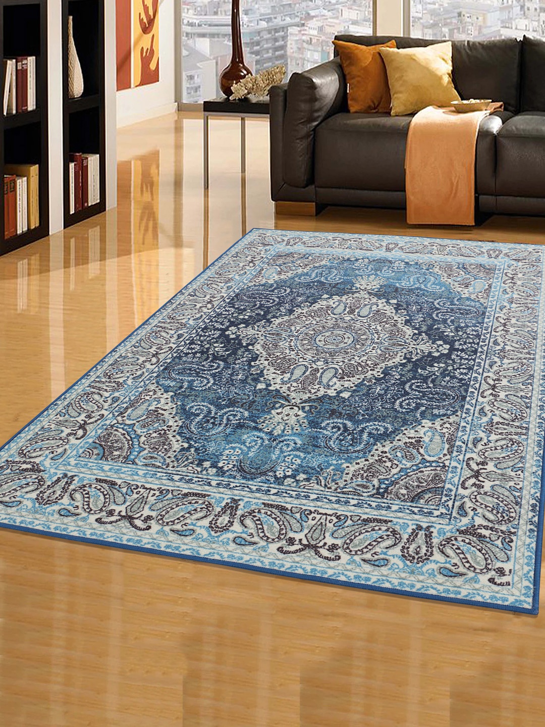 

RUGSMITH Blue & White Patterned Anti-Skid Carpet