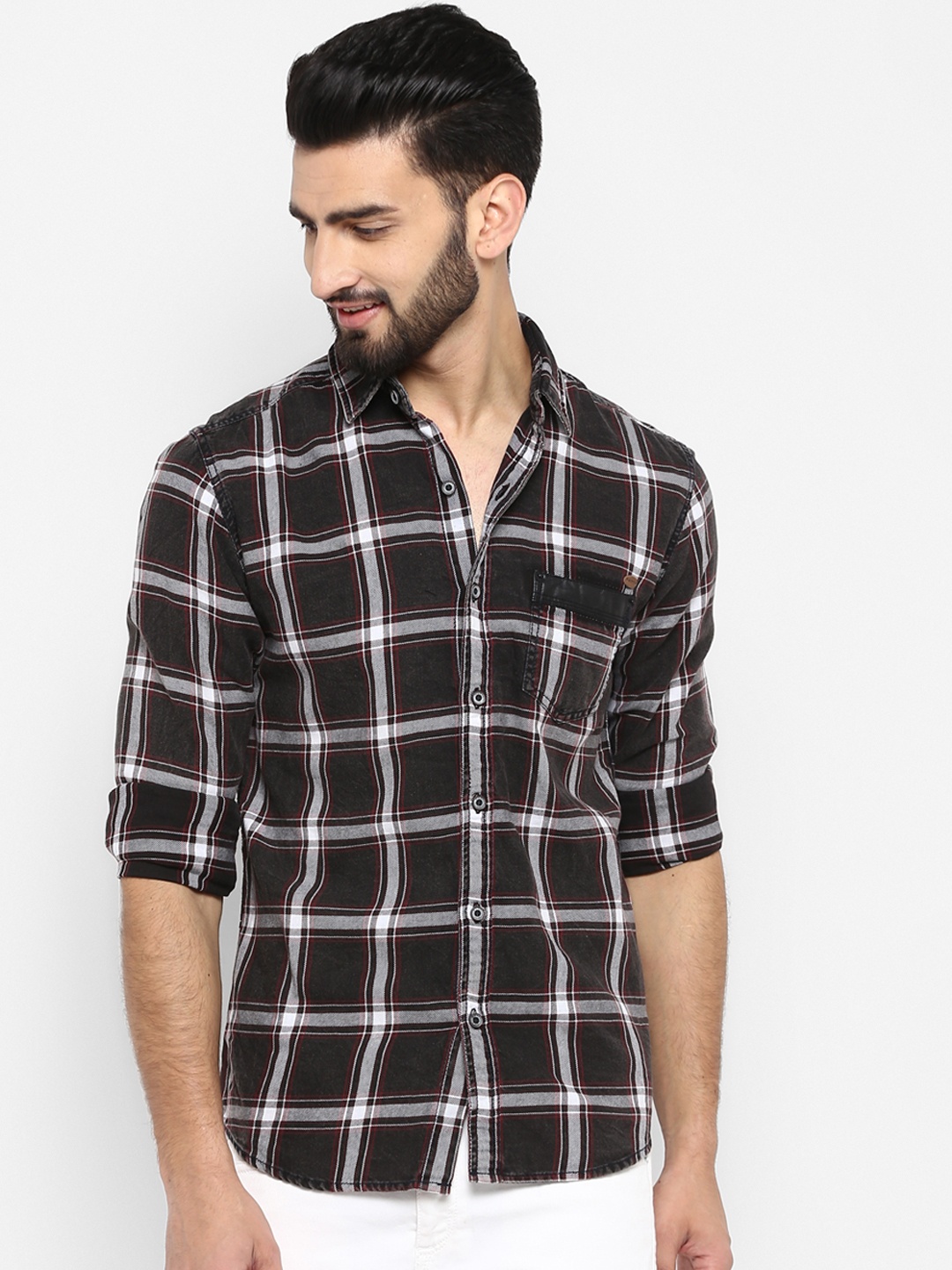 

Mufti Men Coffee Brown & White Checked Slim Fit Casual Shirt