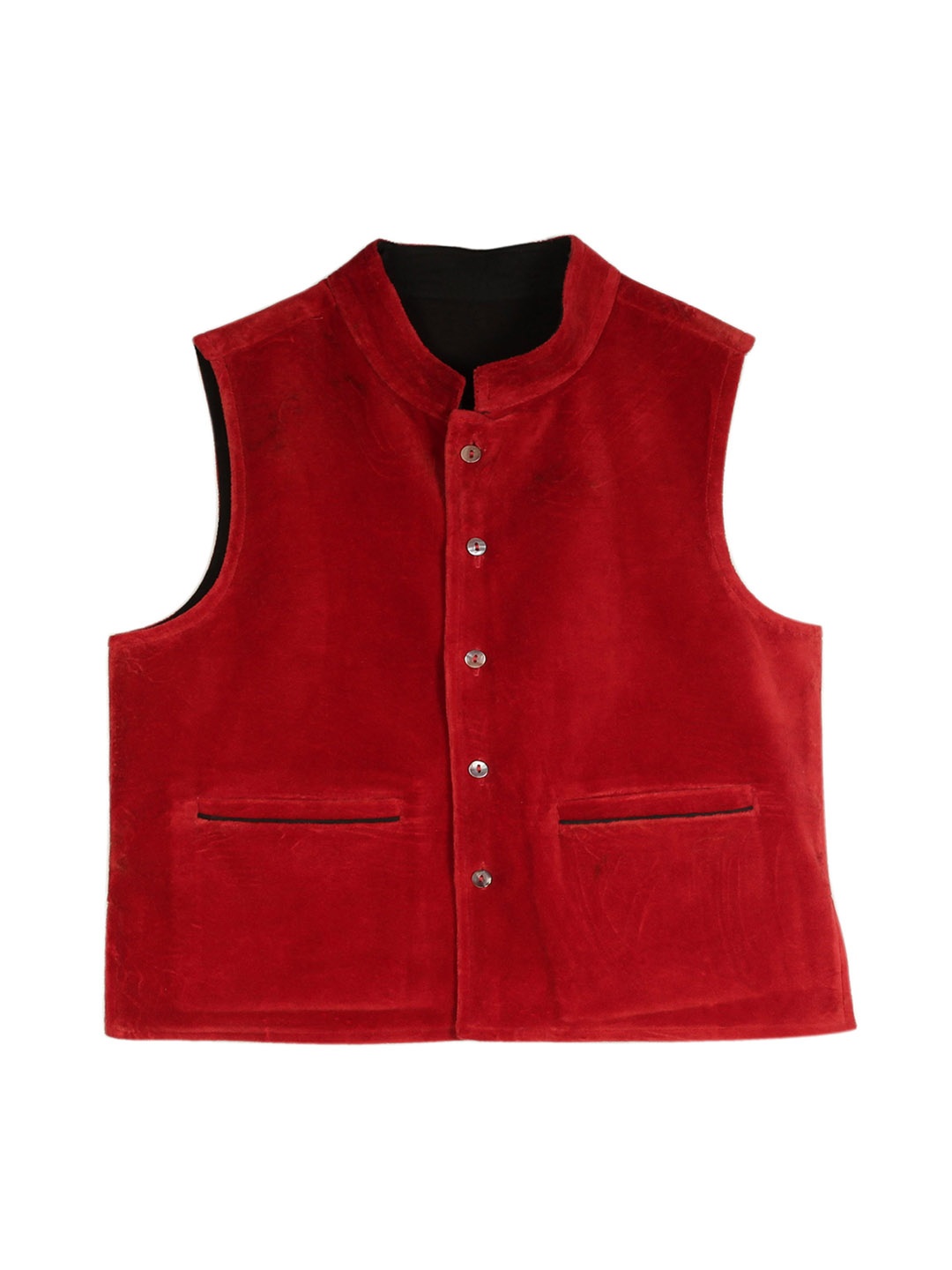 

My Little Lambs Boys Red Solid Velvet Pure Cotton Nehru Jacket