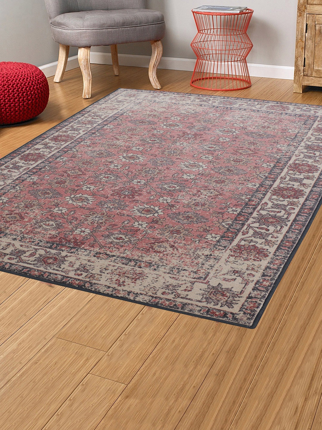 

RUGSMITH Red & Grey Patterned Anti-Skid Carpet