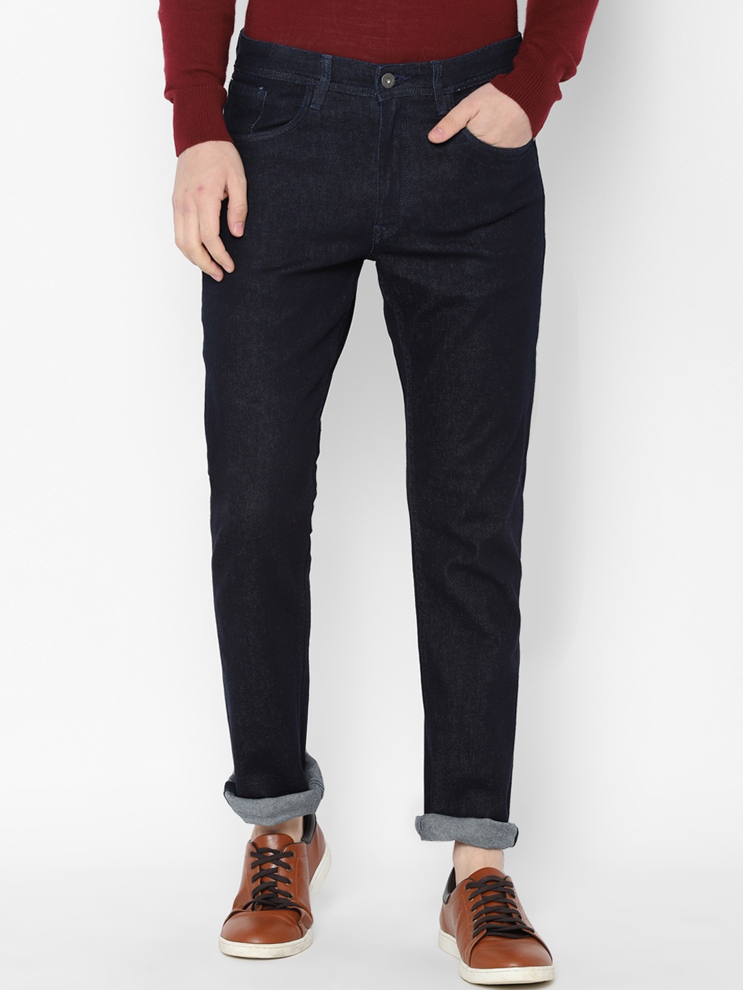 Allen Solly Men Navy Blue Regular Fit Mid-Rise Clean Look Stretchable Jeans