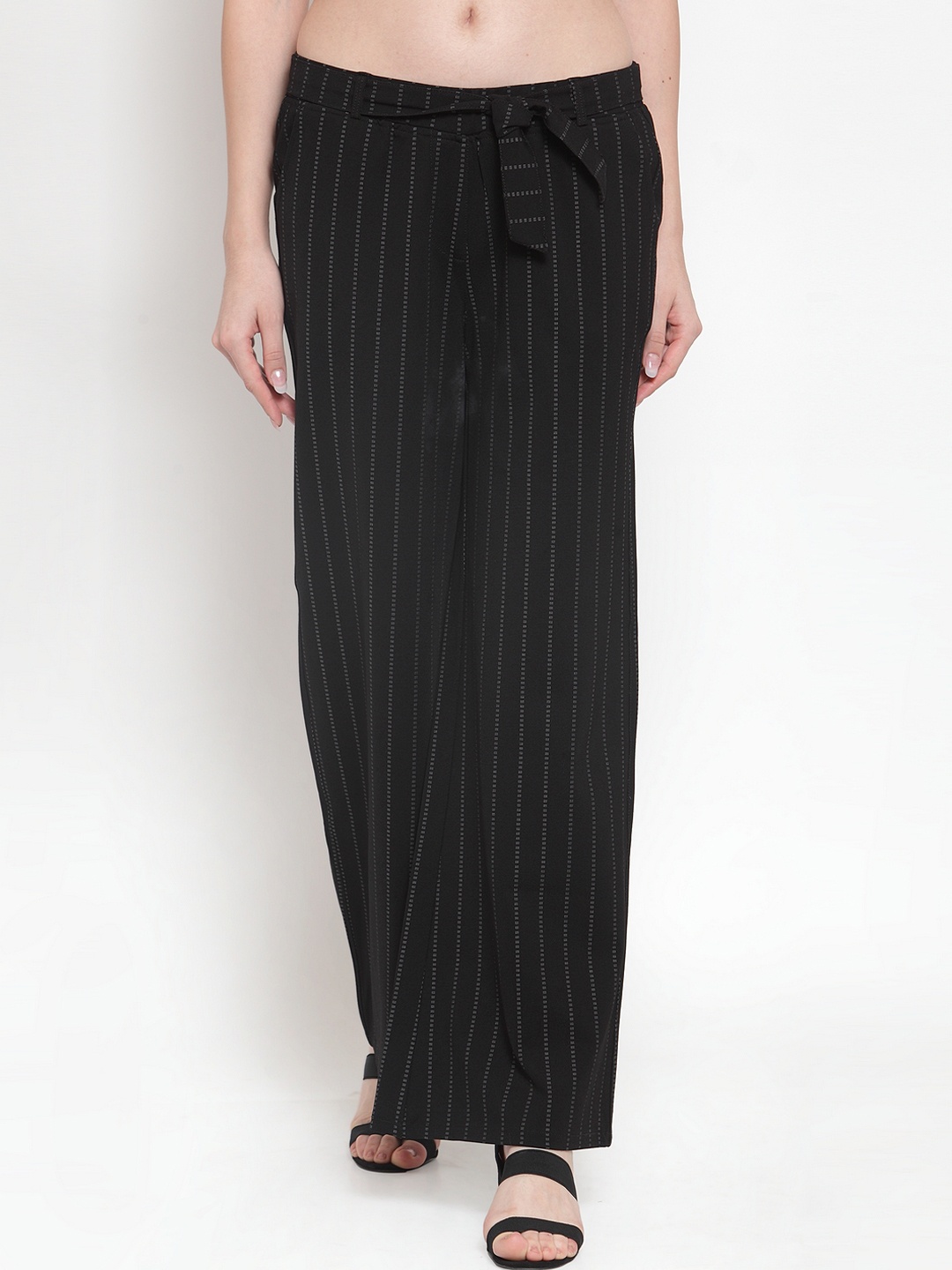 Westwood Women Black & White Loose Fit Striped Parallel Trousers