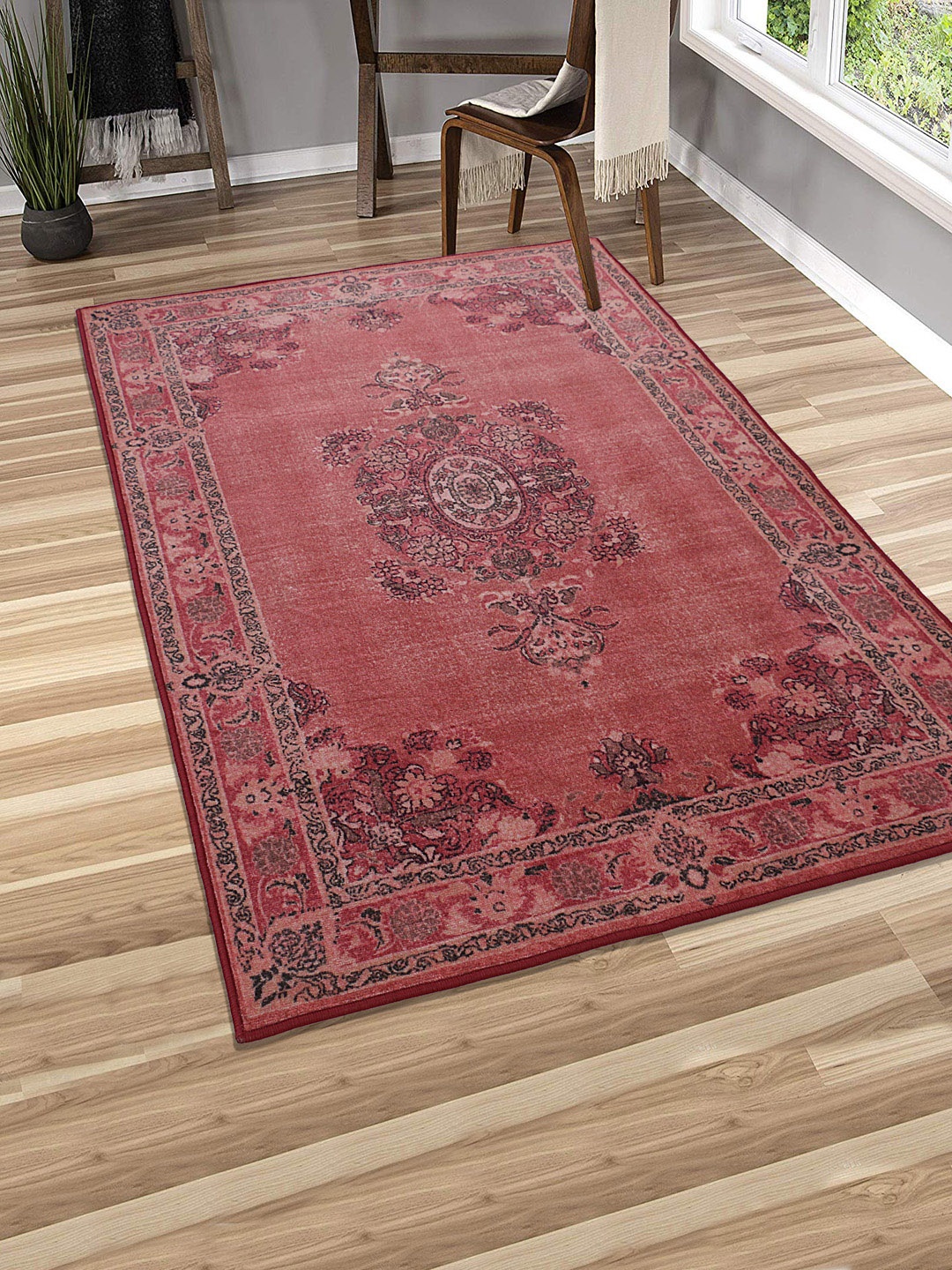 RUGSMITH Red & Black Patterned Anti-Skid Carpet
