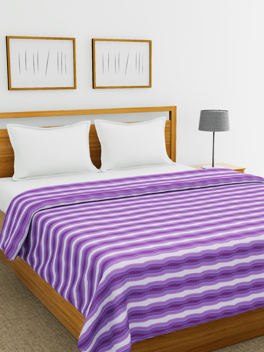 

BIANCA Purple & White Striped AC Room 120 GSM Double Bed Comforter