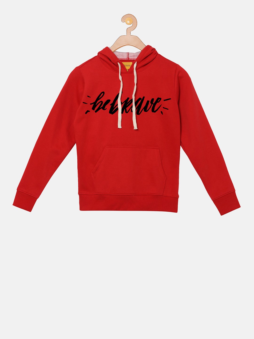 

Instafab Boys Red Printed Hooded Sweatshirt