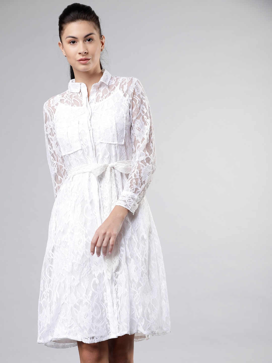 

Tokyo Talkies Women Self Design Off-White Shirt Dress