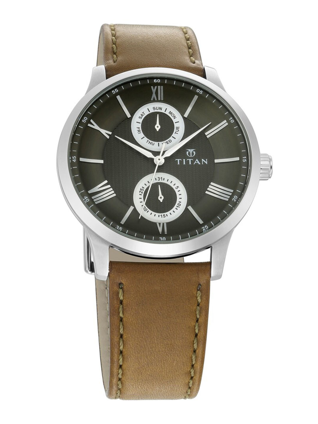 

Titan Men Green Leather Analogue Watch 90100SL03