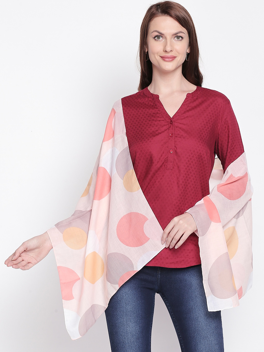 

Style Quotient Peach Coloured & Yellow Printed Scarf