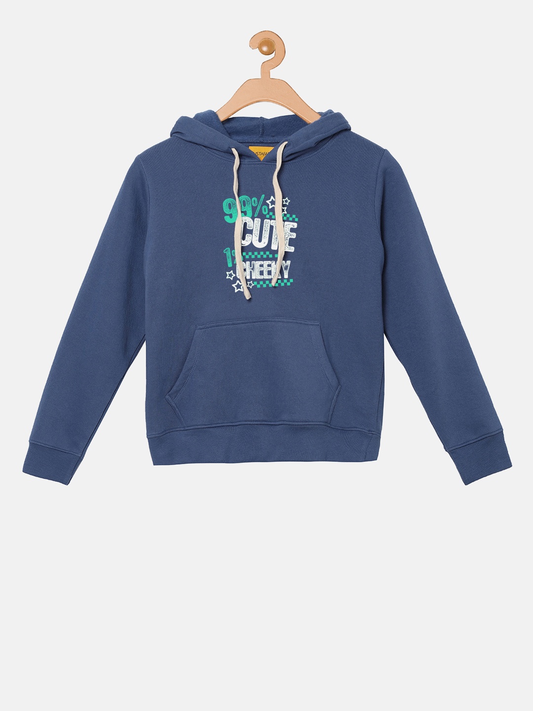 

Instafab Boys Blue Printed Hooded Sweatshirt