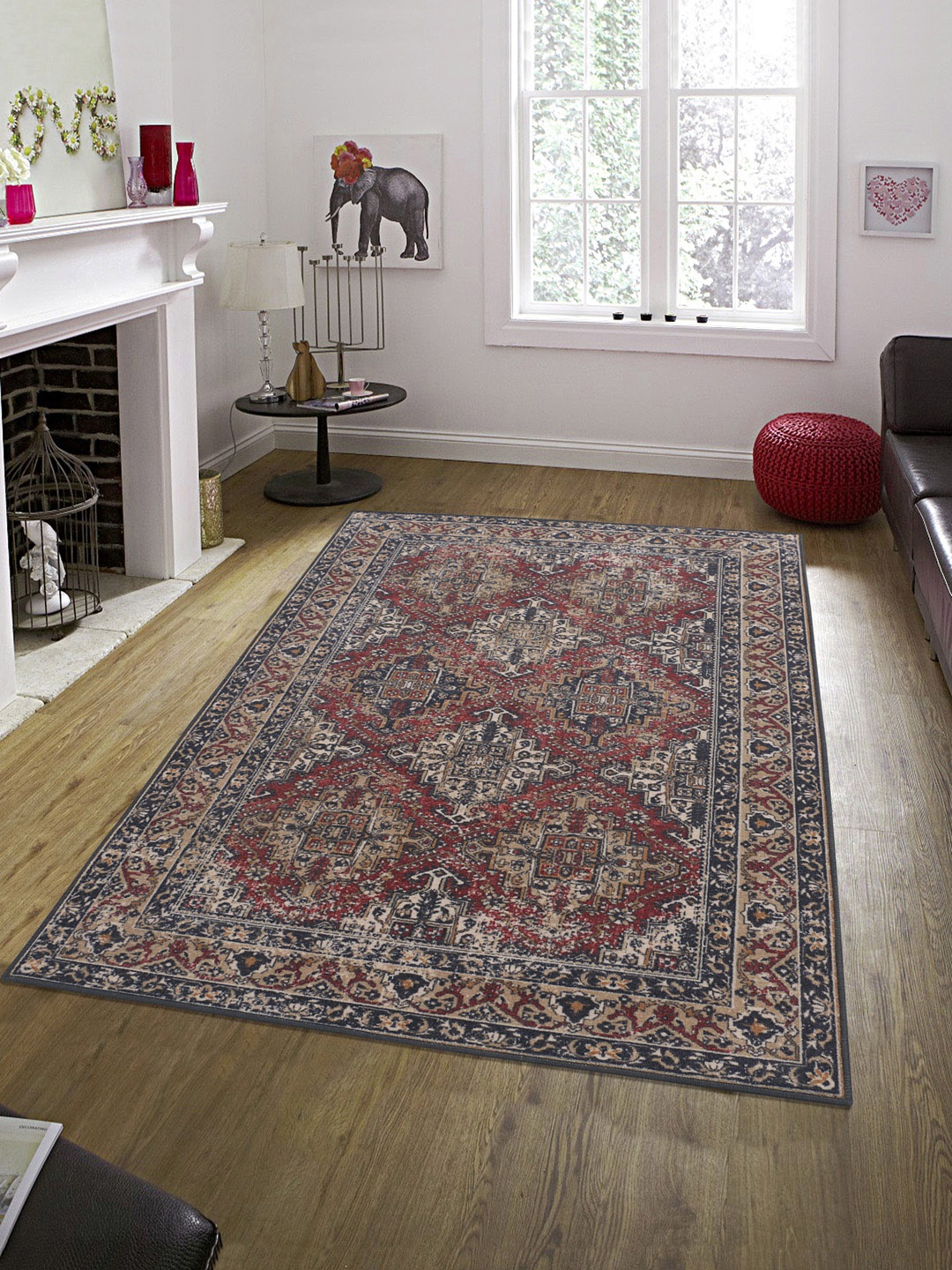 RUGSMITH Red & Black Patterned Anti-Skid Carpet