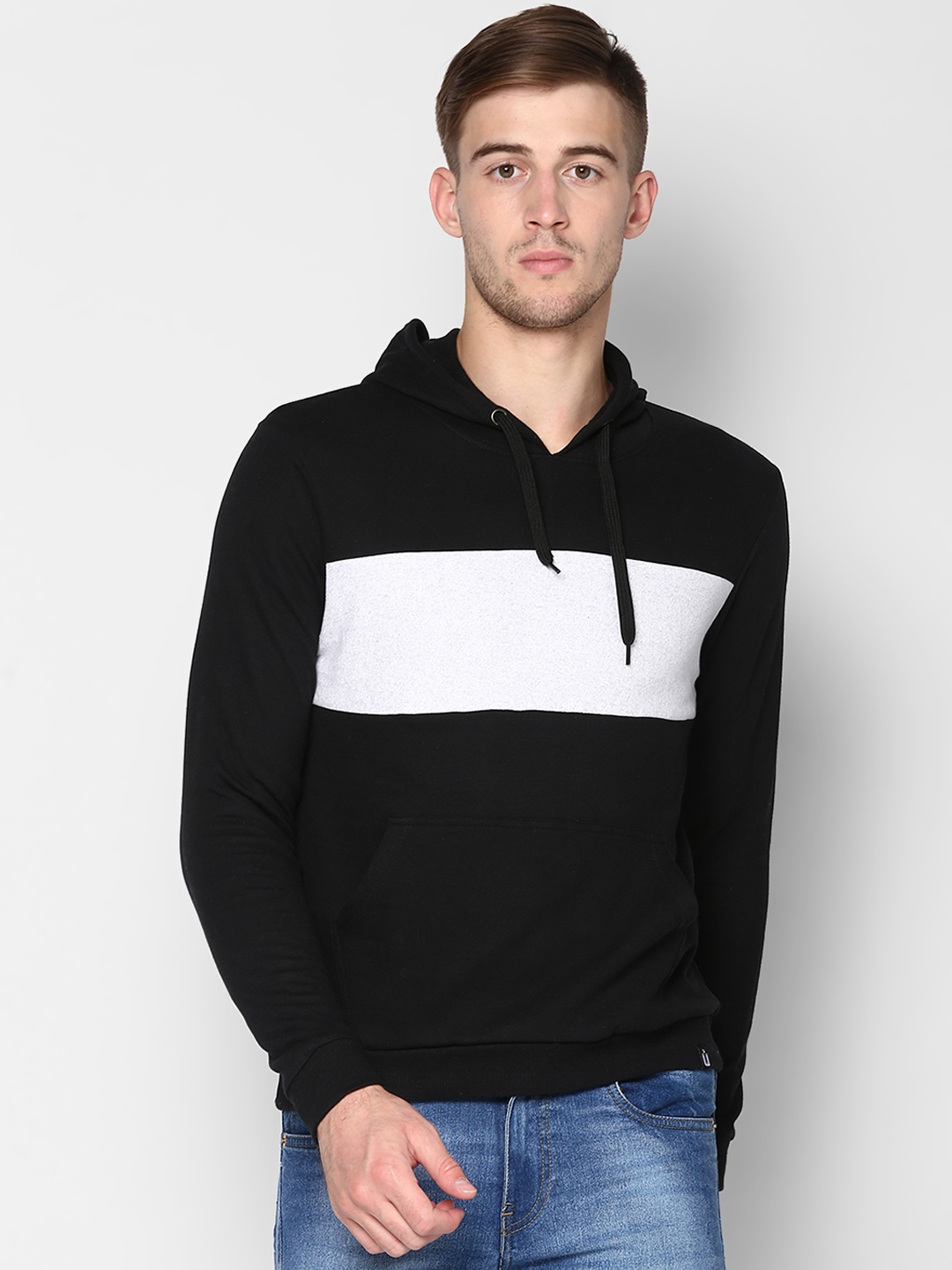 

Urbano Fashion Men Striped Slim Fit Hooded Sweatshirt, Black