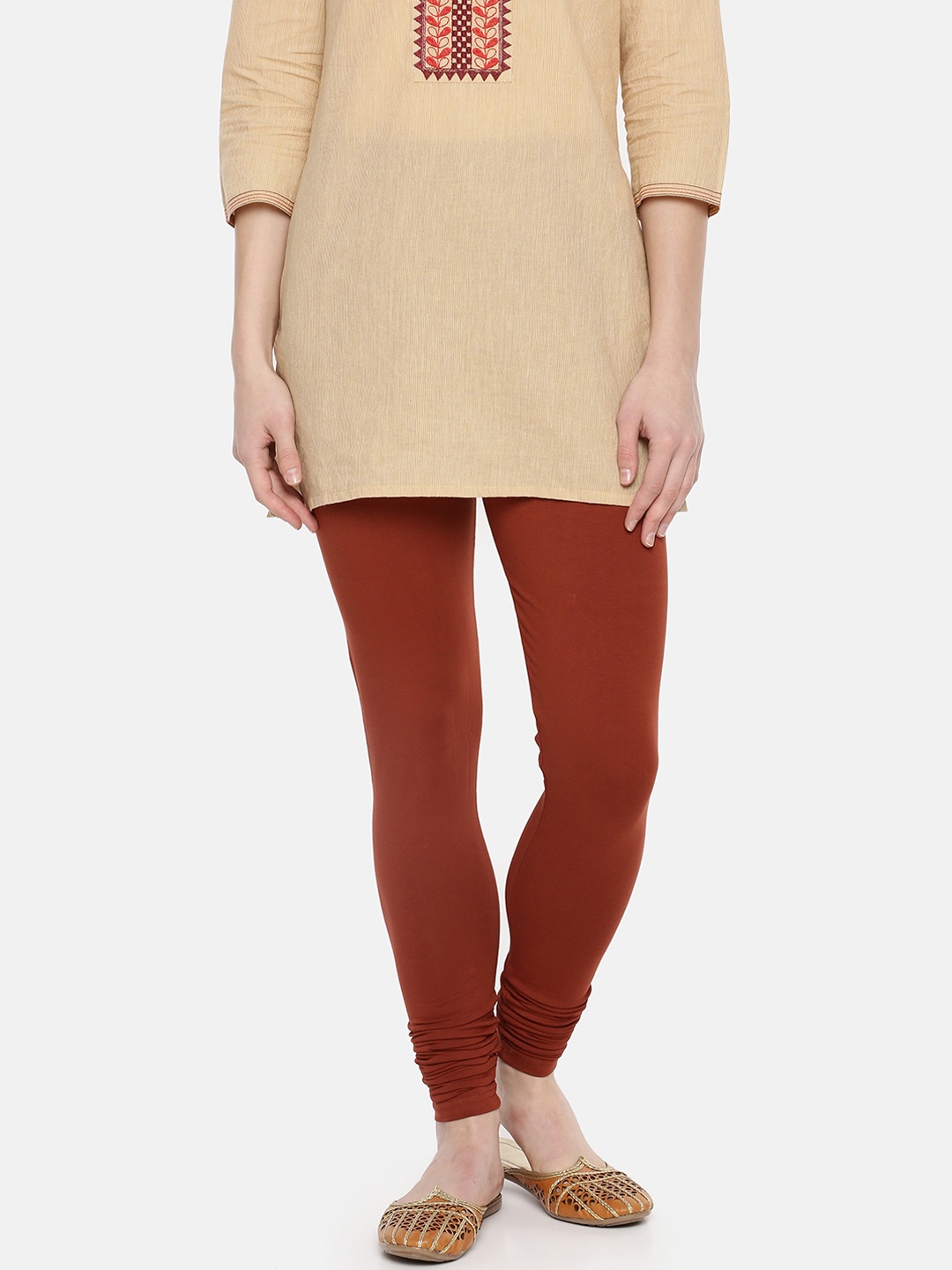 

Dollar Missy Women Rust Brown Solid Churidar Length Leggings