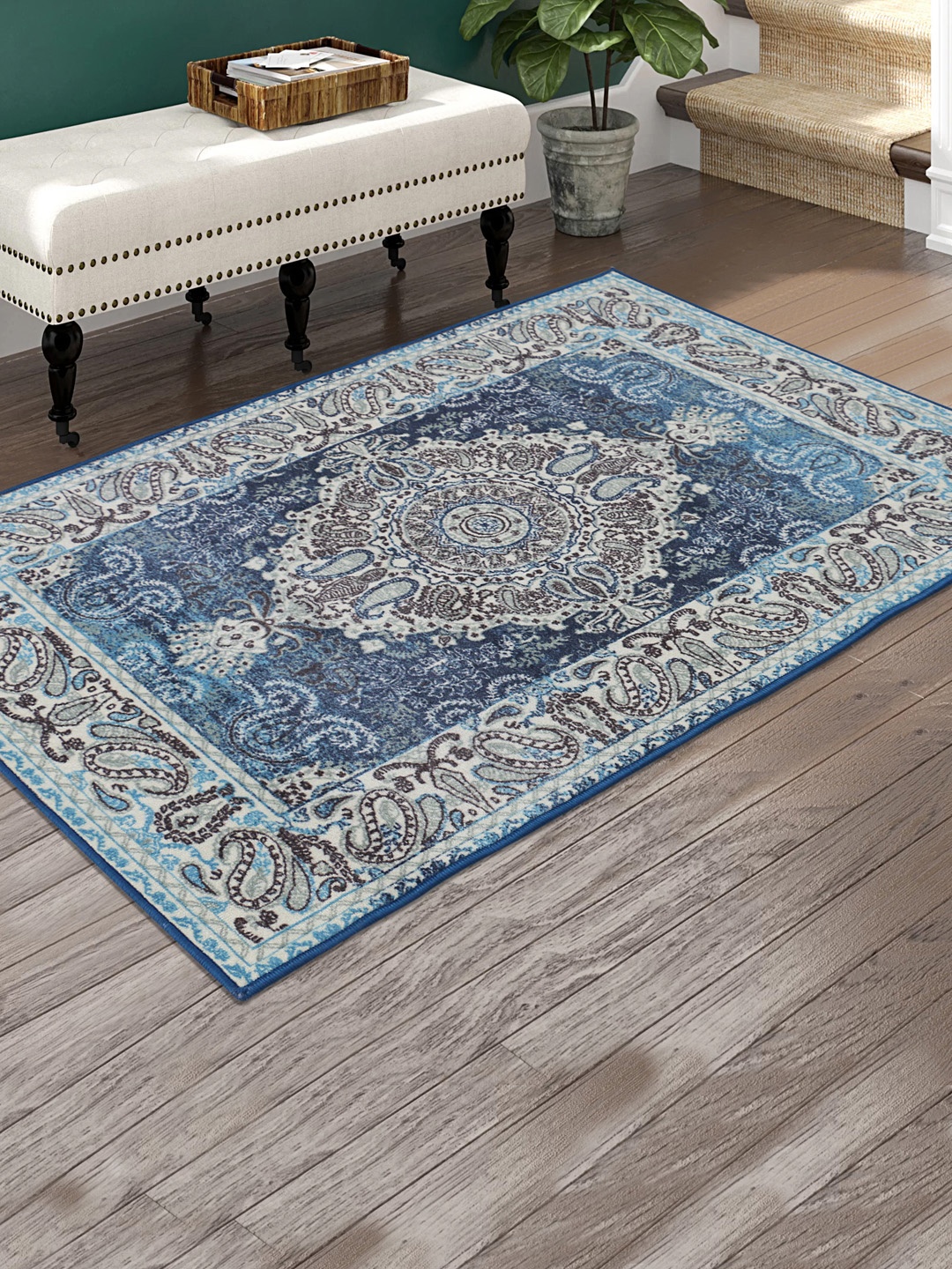 

RUGSMITH Blue & Grey Patterned Anti-Skid Carpet