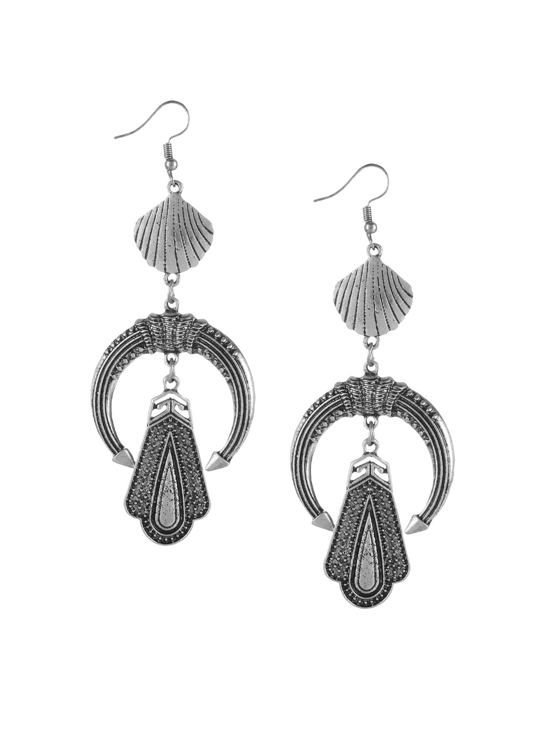 

Mali Fionna Silver-Toned & Black Classic Drop Earrings