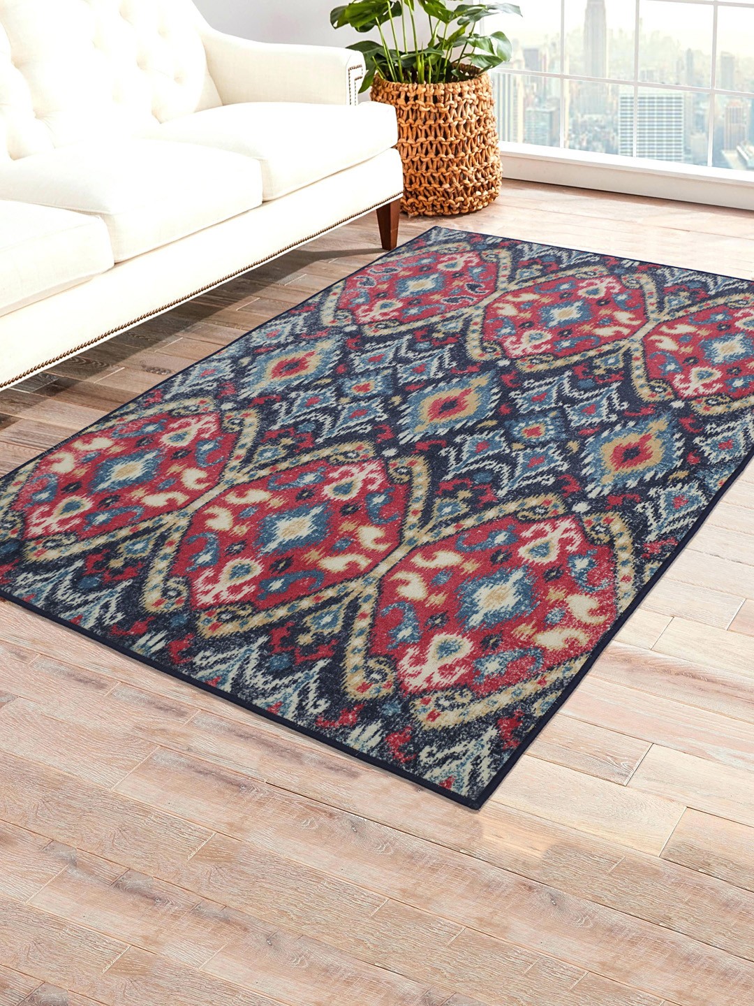 

RUGSMITH Red & Navy blue Patterned Anti-Skid Carpet
