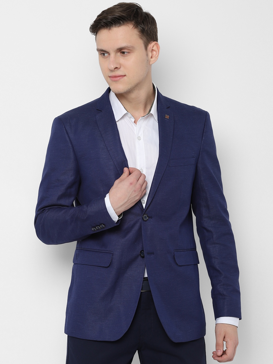 

Allen Solly Men Navy Blue Solid Slim-Fit Single-Breasted Blazer
