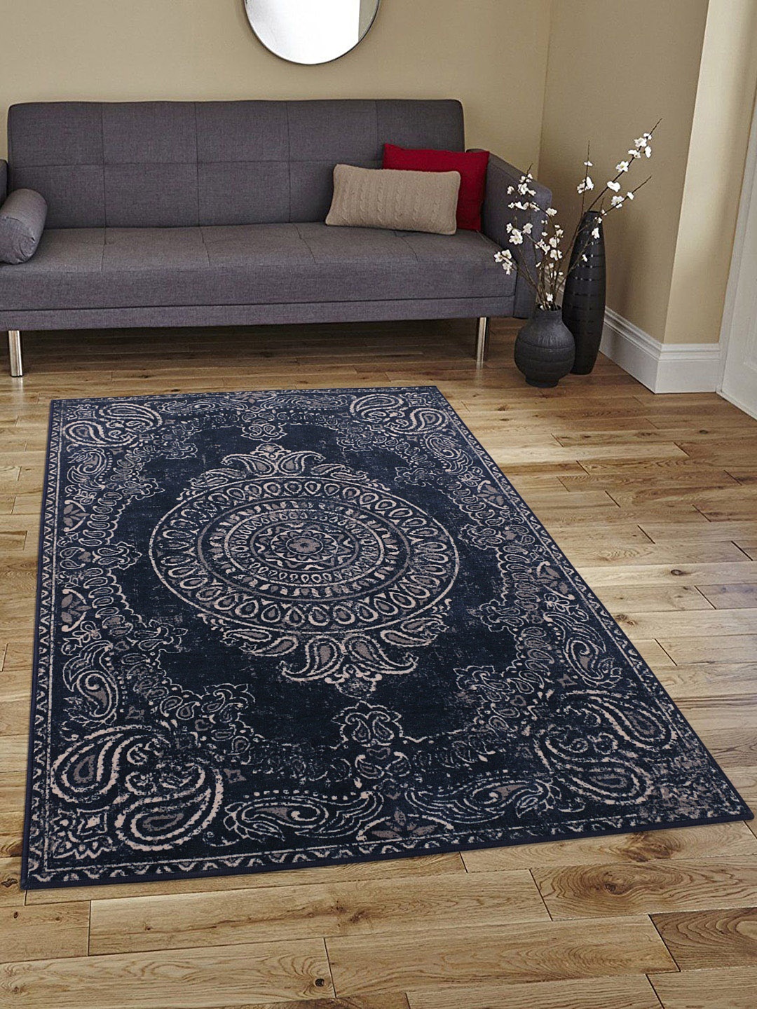 

RUGSMITH Navy Blue & Beige Patterned Anti-Skid Carpet