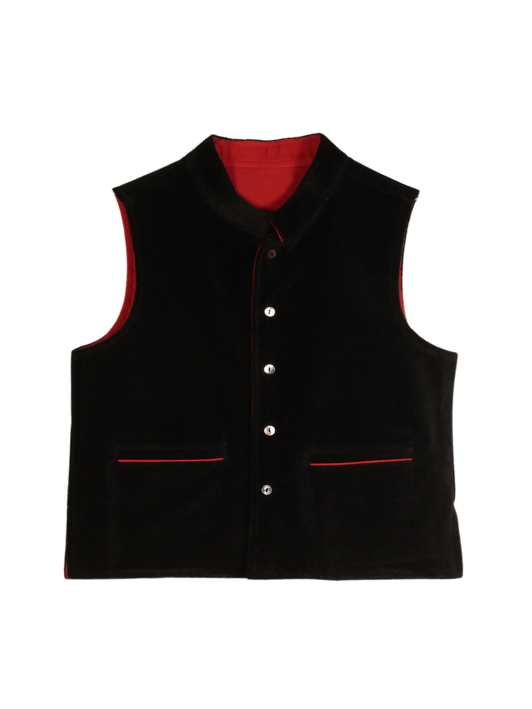 

My Little Lambs Boys Black Solid Velvet Pure Cotton Nehru Jacket