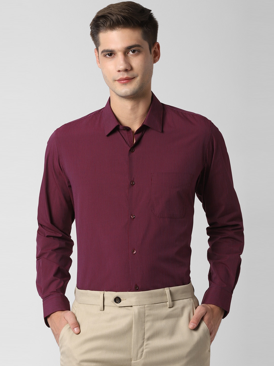

Peter England Men Maroon & White Slim Fit Striped Formal Shirt