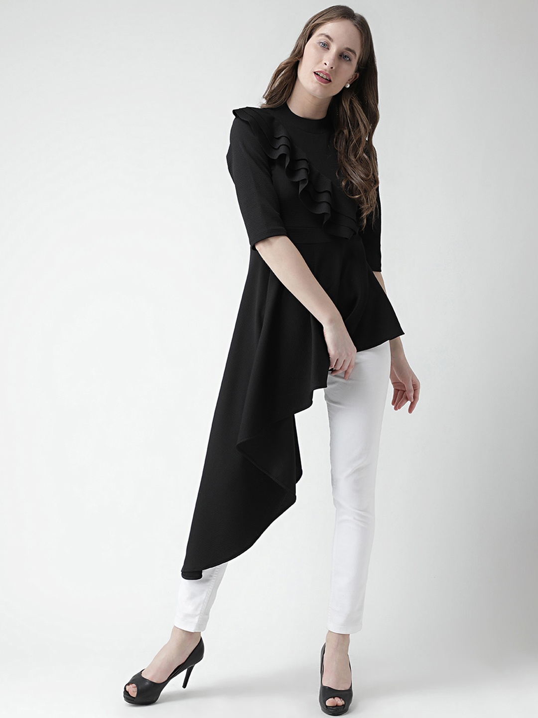 

KASSUALLY Women Black Solid High-Low Top